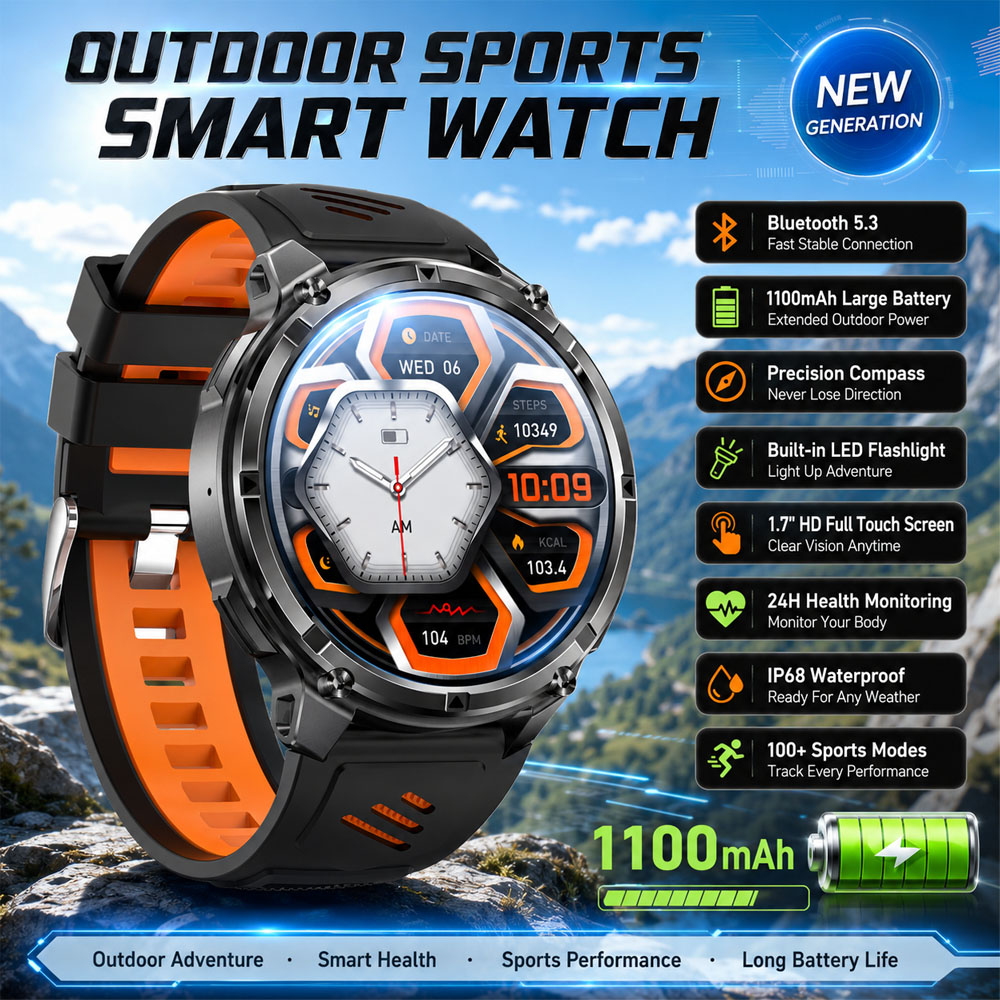 Smartwatch Rugged Watches For Men - YAOCX AMOLED Smartwatch Men 1100mAh Sports