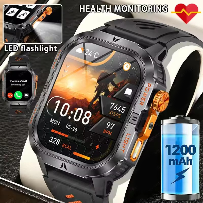 Smartwatch Rugged Watches For Men - 2026 Rugged 1200mAh big Battery Military