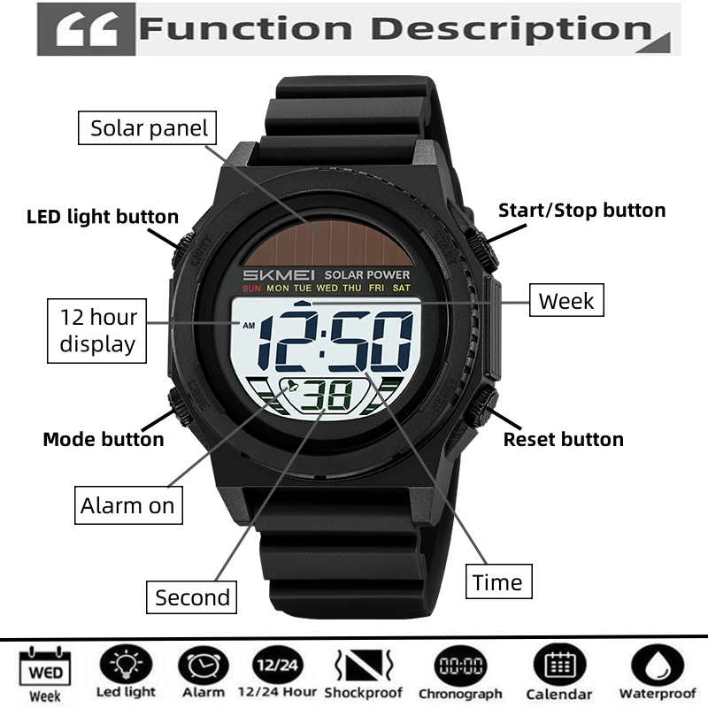 Skmei Solar Energy Digital Wat - Tide Watch Surf recension och pris